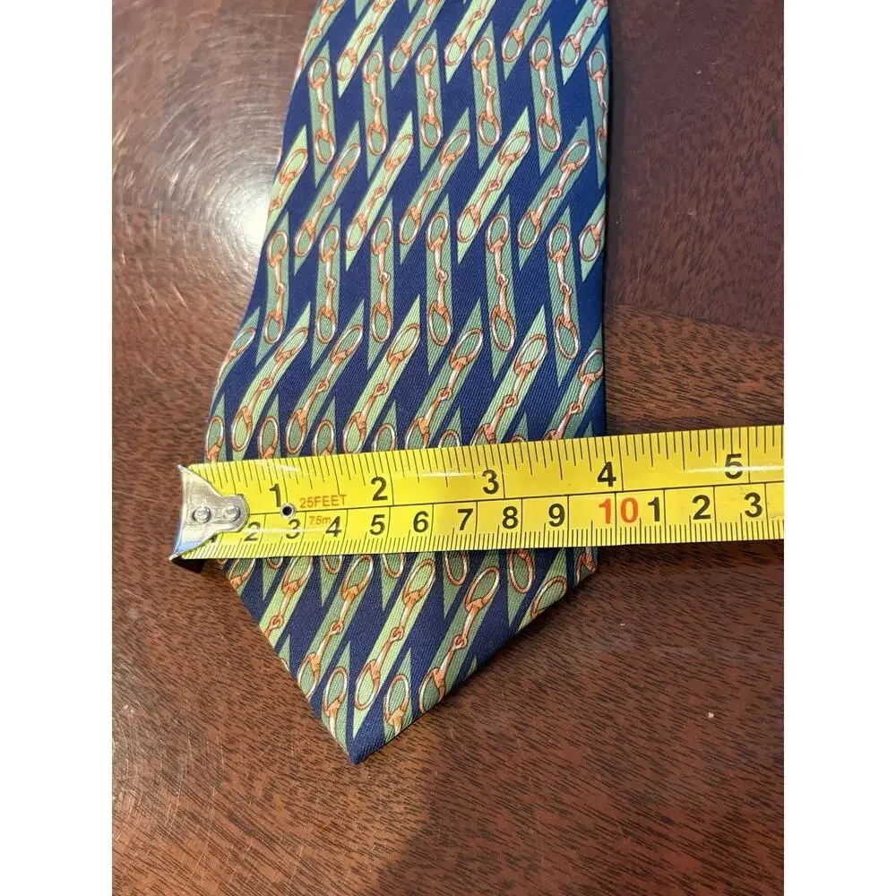 Gucci Silk Horsebit Equestrian Tie Navy Green Orange Made in Italy Luxury NWOT